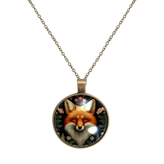 Fox Necklace Personalized Custom Photo Round Pendant Adjustable Stainless Steel Necklaces with Gift Box for Men Women Mothers Valentine's Jewelry Gift