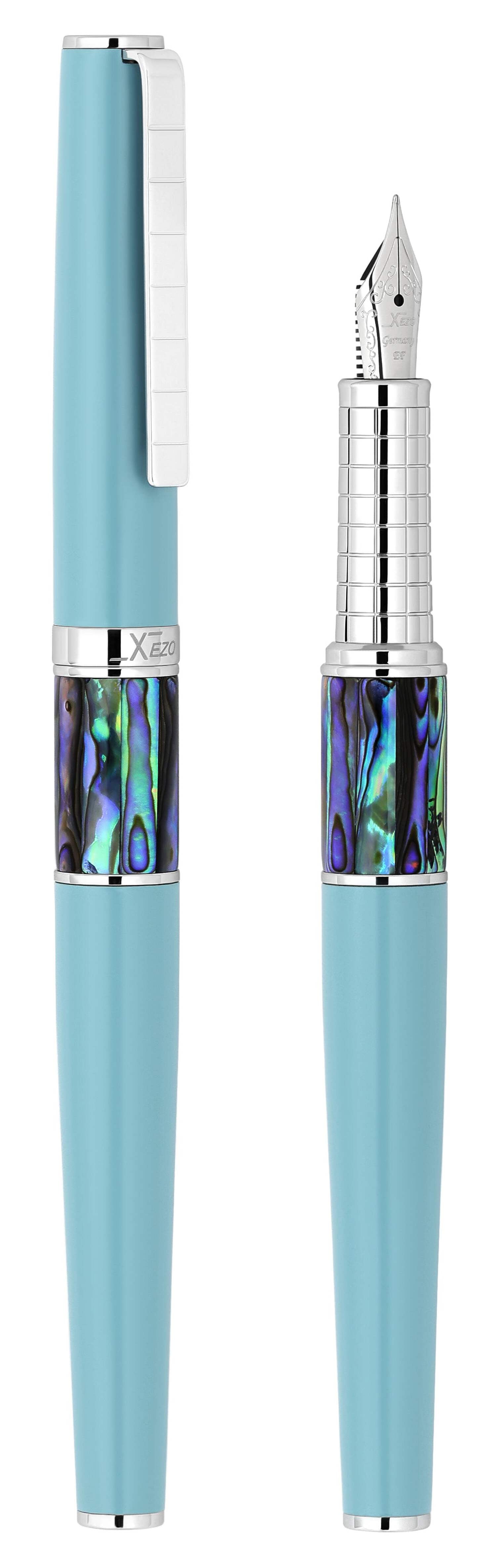 Xezo Speedmaster® Sky Blue Brass Fountain Pen (Exta Fine Nib) - With Paua Abalone