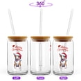 thumbnail image 2 of Merry Christmas Bull Terrier Santa Hat Xmas Tree Winter Holiday 16oz Glass Cup Mug Bully Dog Lovers Gifts Idea Glass Can with Bamboo Lid and Straw - 01013, 2 of 5
