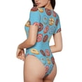 thumbnail image 3 of KLL Women 's Crew Neck Bodysuit Jumpsuits Cute Donut Print Short onesies Stretch T Shirts, 3 of 7