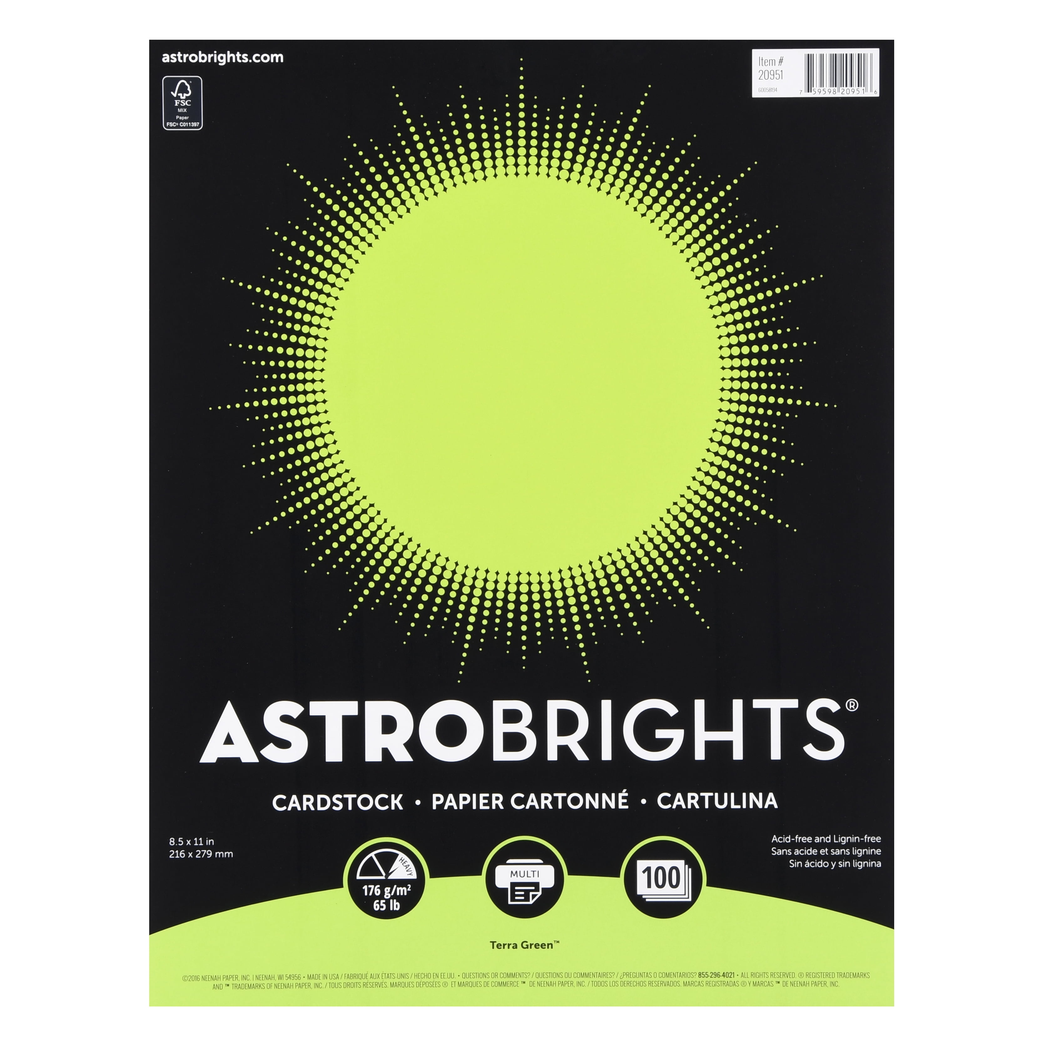 Astrobrights Colored Cardstock, 8.5" x 11", 65 lb./176 gsm, Terra Green