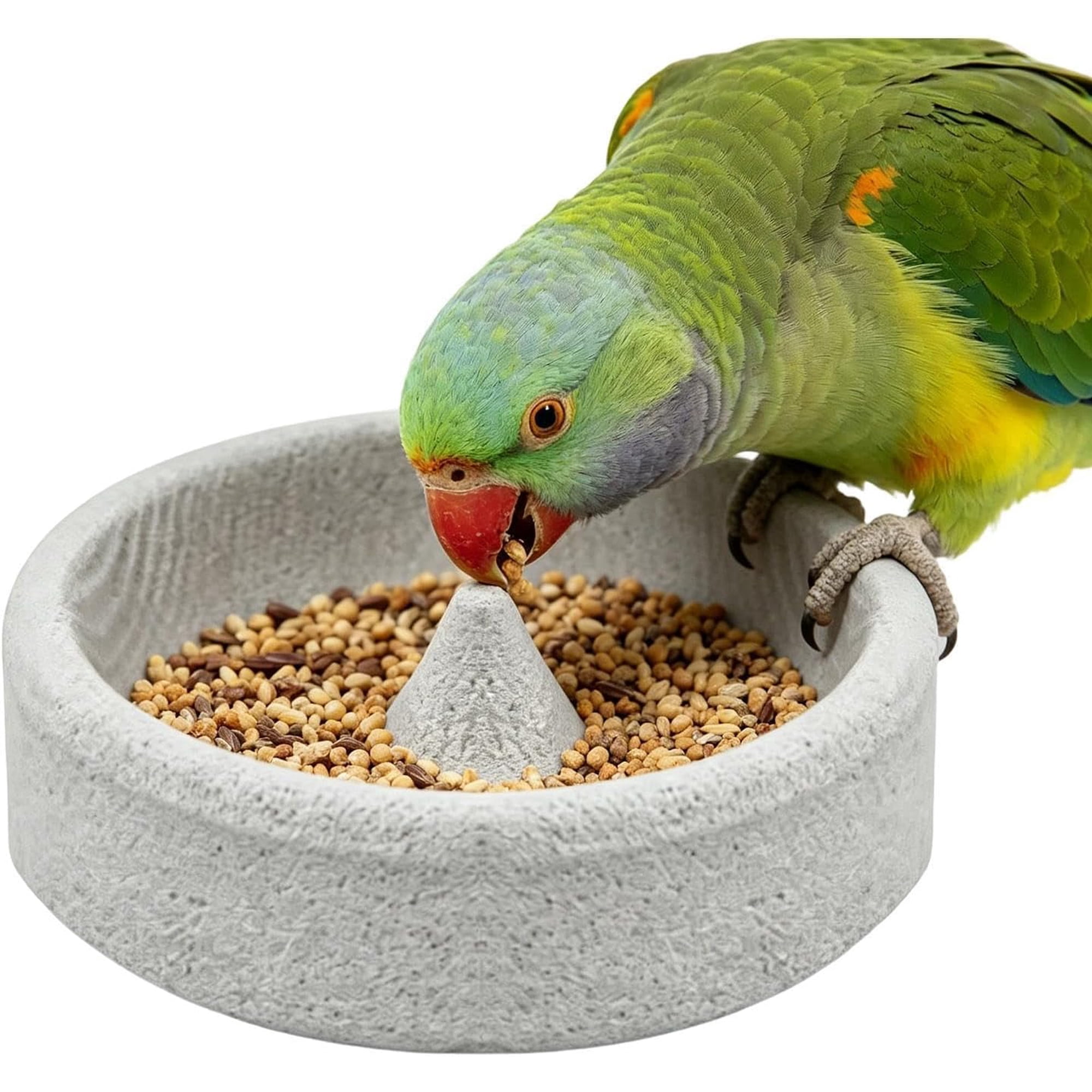 Pumice Stone Dish Bird Cage Feeder and Water Bowl with Beak Grinding Surface for Parakeets, Cockatiels, Conures, Finch