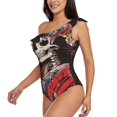 thumbnail image 5 of Daiia Geisha Skeleton With Flowers Women's One Piece Swimsuits Personalized One Shoulder Swimwear Asymmetric Ruffle Bathing Suits-Small, 5 of 8
