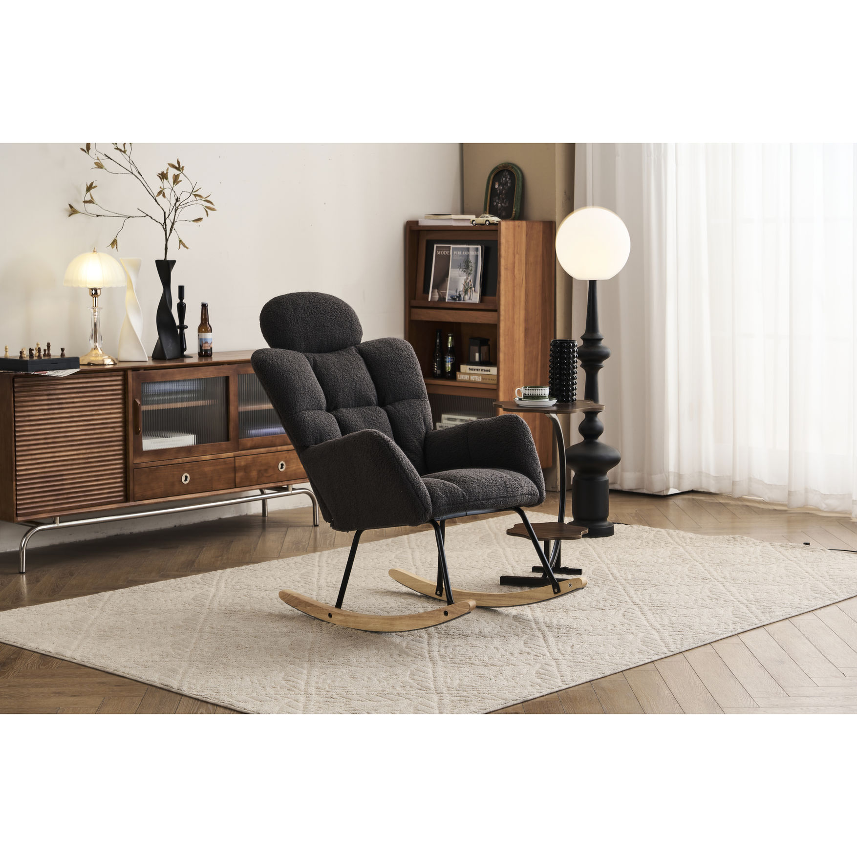 Soft Teddy Covered - Rocking Chair for Relax - Indoor Living Area - Easy to Assemble