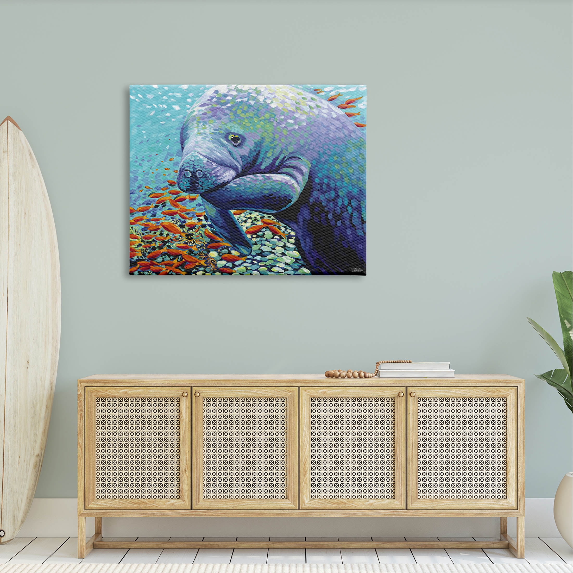 Stupell Industries Underwater Manatee Impressionist Painting Gallery Wrapped Canvas Print Wall Art, Design by Carolee Vitaletti