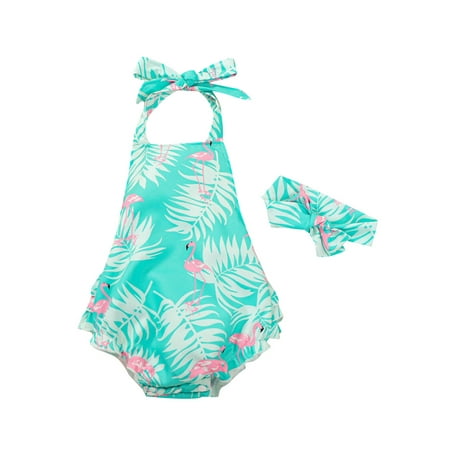 

Xiaoluokaixin Newborn Baby Girls Flamingo Sleeveless Romper Backless Bodysuit Jumpsuit Headband Summer Outfits CQH