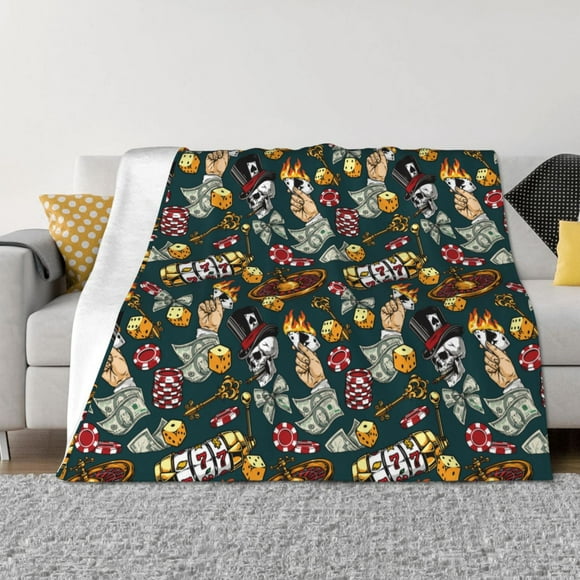 Fotbe Vintage Casino Chips Manta de Franela con Estampado, Manta Ultrasuave para Cama, Sofá, Auto, Hipoalergénica y Antibolitas-80"x60"