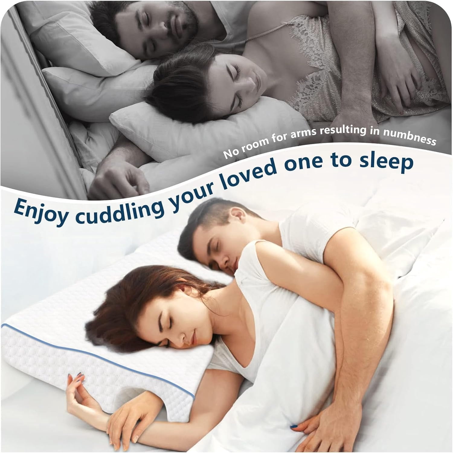 Oaskys Ergonomic Arched Hug Pillow, Double Couple Cuddle Pillow, Memory Foam Arm Rest Sleeping Pillow, No Hand Pressure Design for Comfortable Sleep