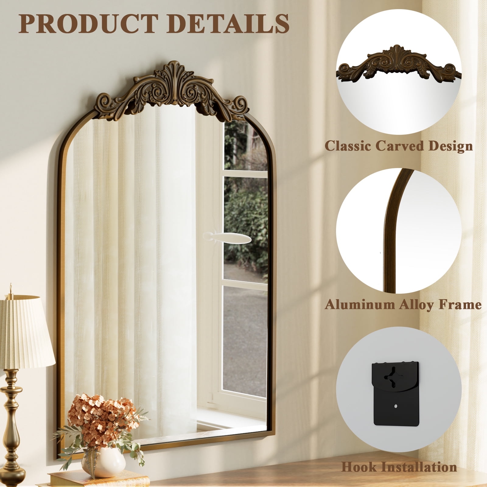 SHATTERVIEW 24"x36" Arched Wall Mirror Vintage Bathroom Mirror, Antique Bronze