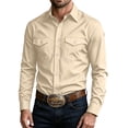 thumbnail image 2 of LYSMORA Mens Lapel Long Sleeve Western Button Down Shirt Dual Snap Chest Pockets Solid Woven Casual Cowboy Shirt, 2 of 8