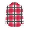 thumbnail image 6 of Winter Sherpa Jacket Women Faux Shearling Fuzzy Mid Long Coat Color Block Warm Casual Button up Peacoat with Pockets (S, Red|Plaid), 6 of 7