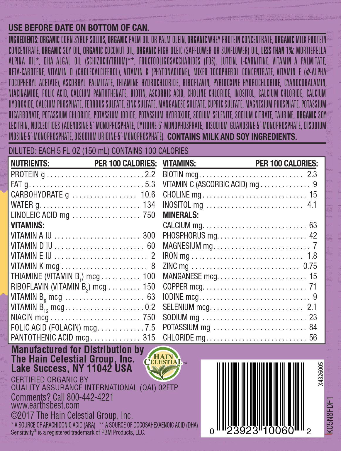 earth's best lactose free formula
