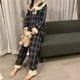 thumbnail image 3 of Conjunto de pijama a cuadros de manga larga para mujer, ropa de dormir bonita con cuello vuelto de encaje de princesa dulce, pijama coreano de salón de dos piezas para mujer, 3 of 3