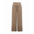 thumbnail image 4 of Women's Vintage Brown Wide Leg Pants With White Side Stripes, Button Zipper Pockets, Long Woven Fabric Trousers, Autumn Fashion Choice For Commute And Office, 4 of 7