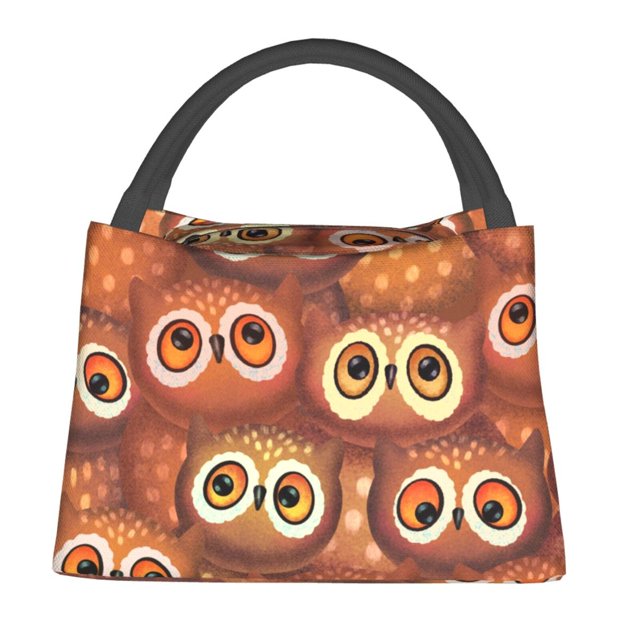 Easygdp Brown Owl Bolsa de Almuerzo Insulada Reutilizable, Bolsa de Mano y Bandolera para Oficina, Trabajo, Viajes