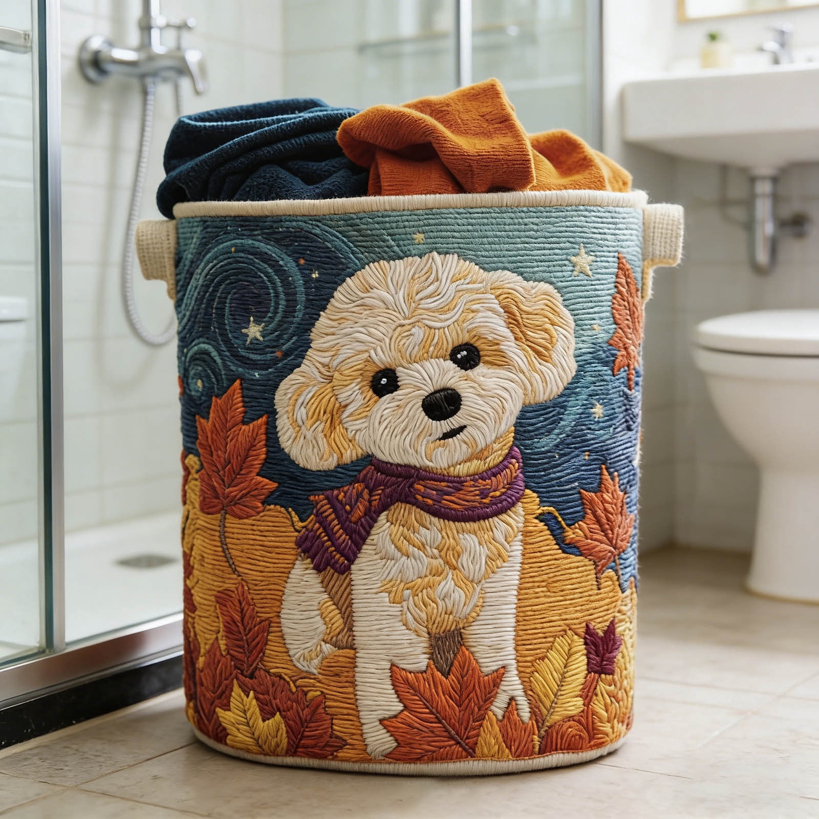 Quilted Laundry Basket with Handles, Boho Floral Fabric Storage Hamper, Large Soft Quilted Laundry Basket for Bedroom, Laundry Room,Clothes & Toys (Dog Paw Pattern)