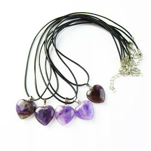 K-KED 5pcs 20x8mm Natural Amethyst Heart Adjustable Necklace 17.5"