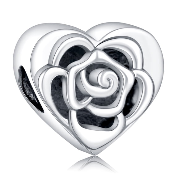 925 Sterling Silver Charm for Bracelets 3D Rose Flower Love Heart Charm Women Bracelet Charm