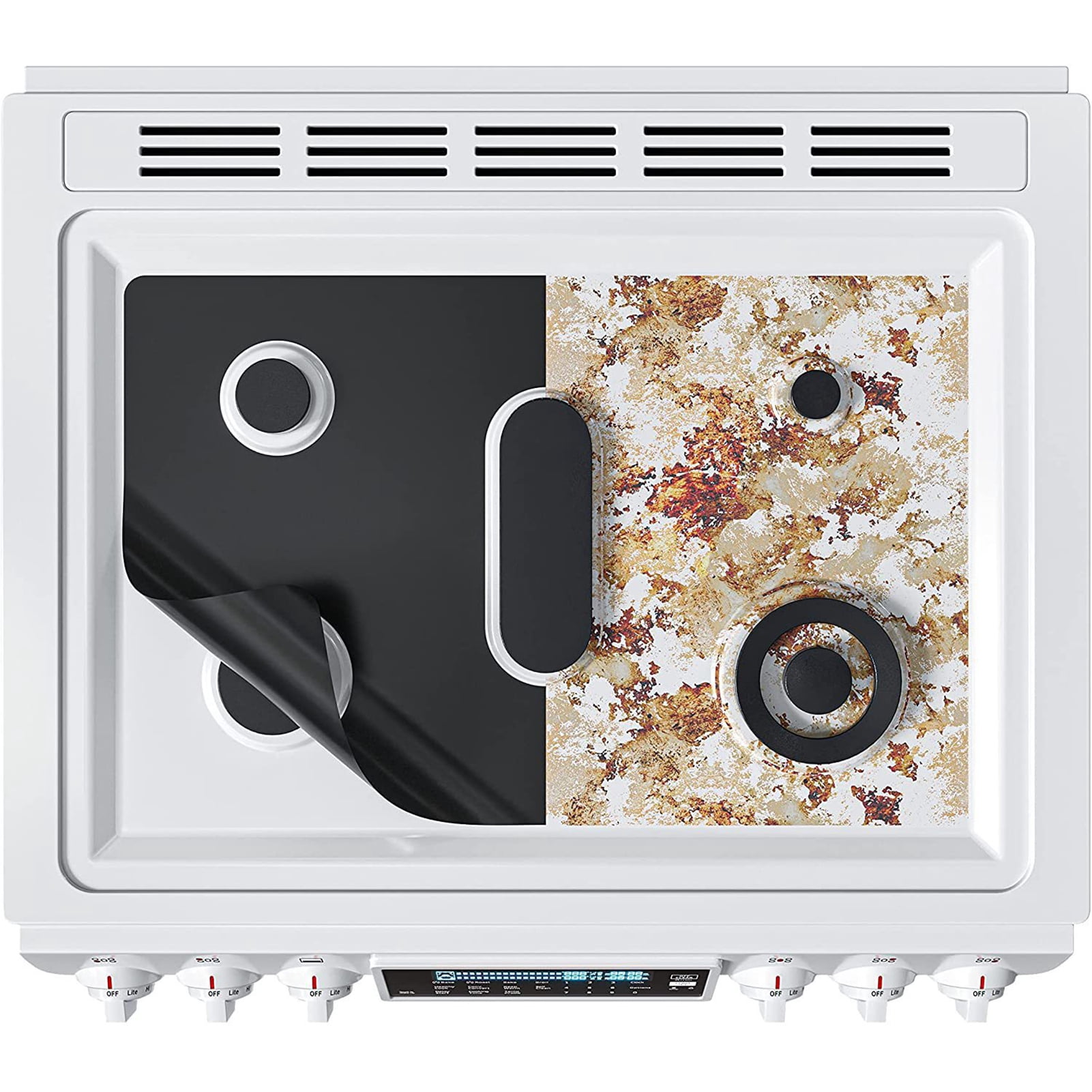 HomeLife 1 Set Gas Stove Top Cover with 5 Holes 3 Gap Strips Heat Resistant Dishwasher Safe Reusable Non-stick Silicone Gas Stove Cover Guard Protector Kitchen Supplies