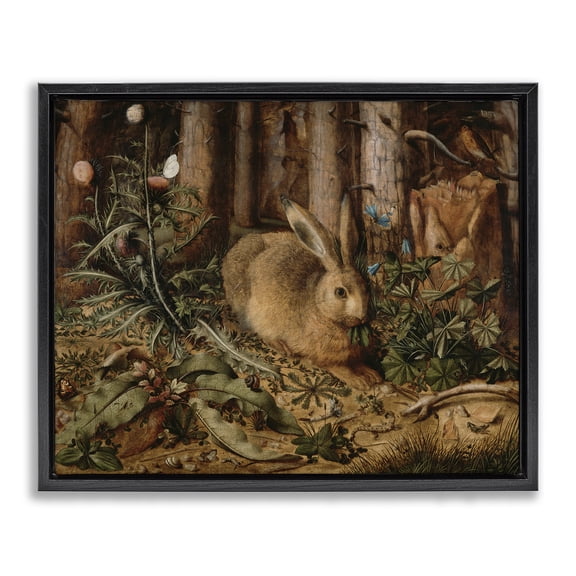 Stupell Industries Rustic Lodge Rabbit in Forest Foliage Black Floating Frame Canvas Art, 21 x 17, by Arlington Prints