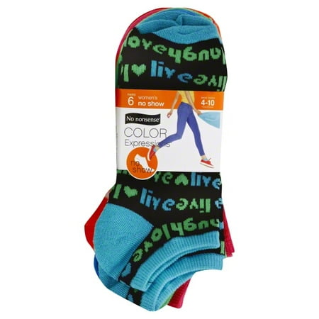 No Nonsense Women's Color Expressions Patterned No-Show Socks, 6pk