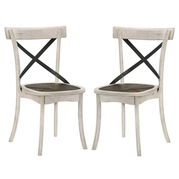 ENITIAL STAR Knix Rustic Wood Dining Chair in Antique White (Set of 2)