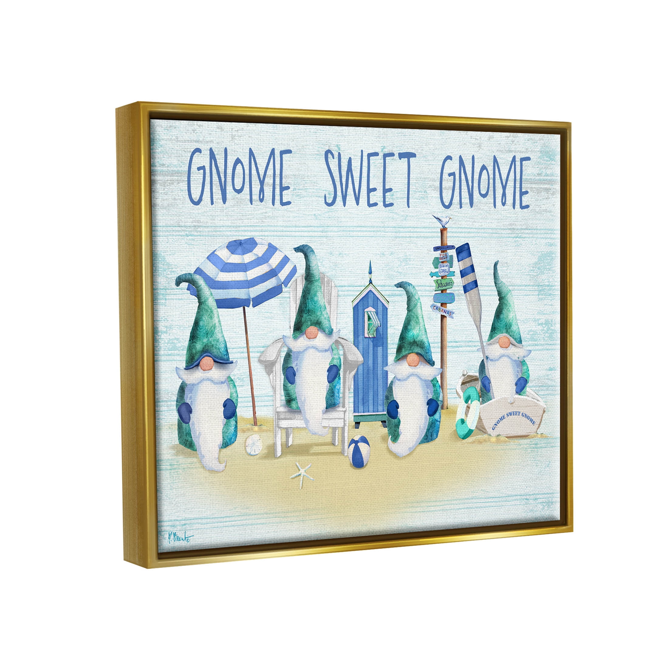 Sweet Gnome Coastal Beach Family Fairy Tales & Fantasy Graphic Art Metallic Gold Framed Art Print Wall Art
