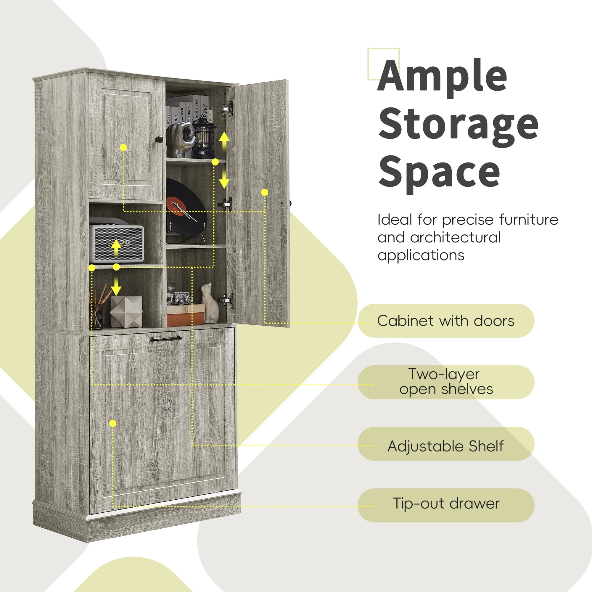 Euroco Tall Storage Cabinet with Adjustable Shelves, Large Flip-Out Basket & Enclosed Cabinets – Perfect for Bathroom, Living Room, or Office, MDF Material with Aluminum Alloy Handles