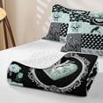 thumbnail image 4 of Castle Fairy Gothic Crow Skull Flowers Quilt King,Butterfly Heart Geometric Patchwork King Coverlet Set,Teal Black, 4 of 7