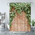 thumbnail image 4 of Red Brown Brick Wall Shower Curtain Green Leaves White Floral Plants Cover Wall Vintage Garden Landscape Country Rustic Wall Scenery Nature Plant Fabric Bath Curtain with Hook, 4 of 4
