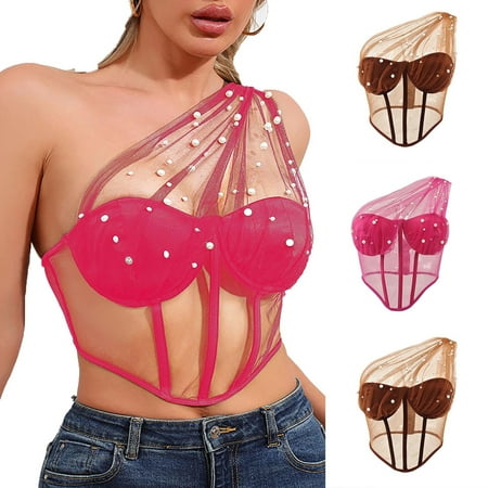 pstuiky Women Tank Top  Sexy Summer Sleeveless Top for Women Round Neck Mesh Corset Waist Training Bustier Tank Top Casual Chic Vest Fashion Apparel Going out Tops Clearance Brown L
