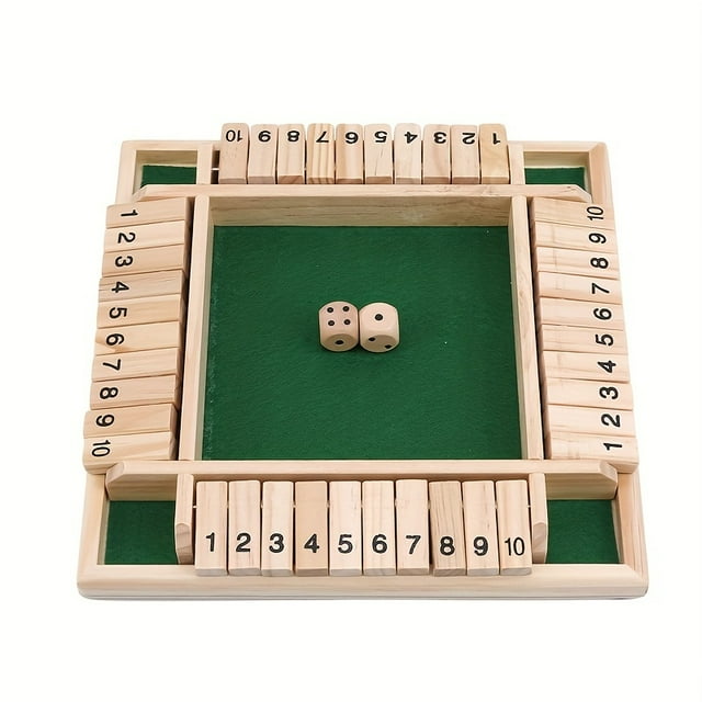 Shut The Box Wooden Board Game - 4 Sided Large Dice Game With Addition Learning Benefits