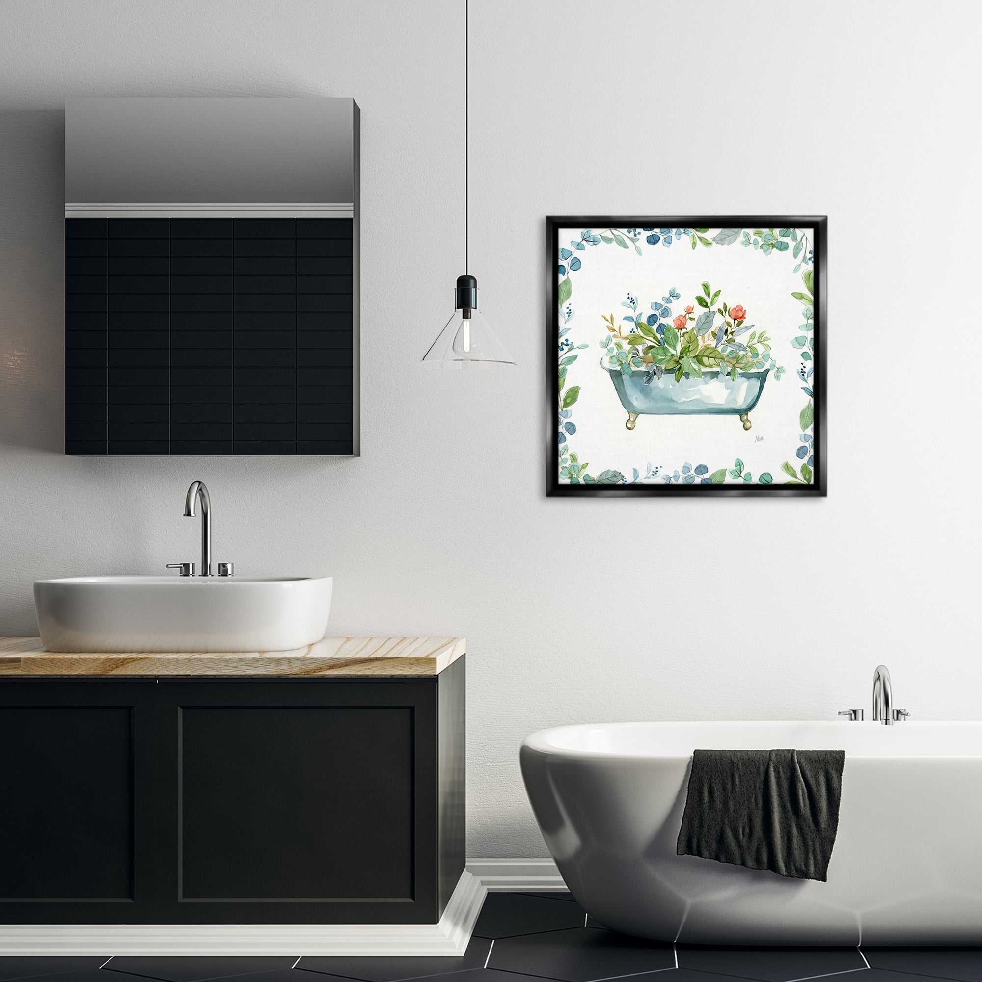 Stupell Industries Plant Filled Tub Typography Painting Black Floater Framed Canvas Art Print Wall Art, 25 x 25