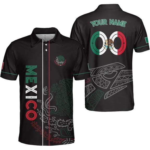 Personalized Mexico Polo Shirt 3D Mexico Shirts for Men Mexican Flag Gifts Unisex 3D Mexico Coat of Arms Polo 3D (S)