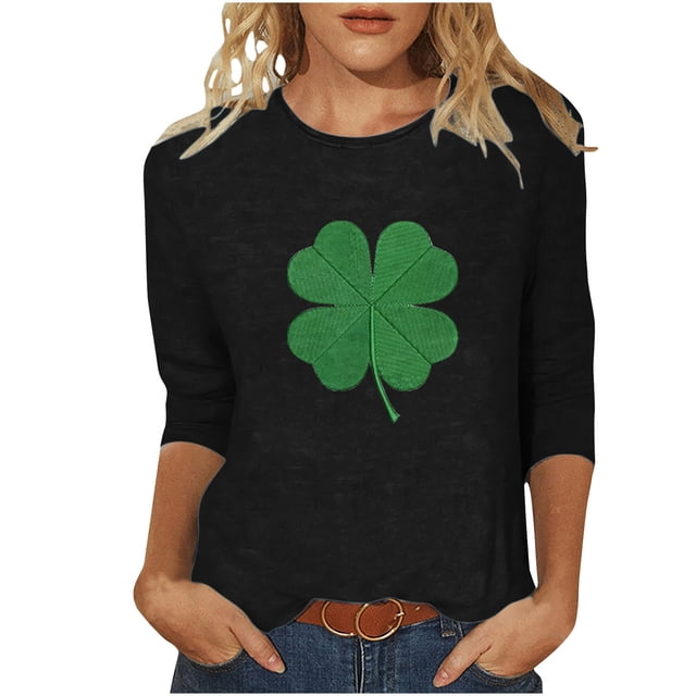 Besolor T-Shirts de la Saint-Patrick pour Femmes 2024 à Imprimé Col Rond Manches 3/4 Tuniques Hauts Décontractés Blouse T-Shirt pour Sorties