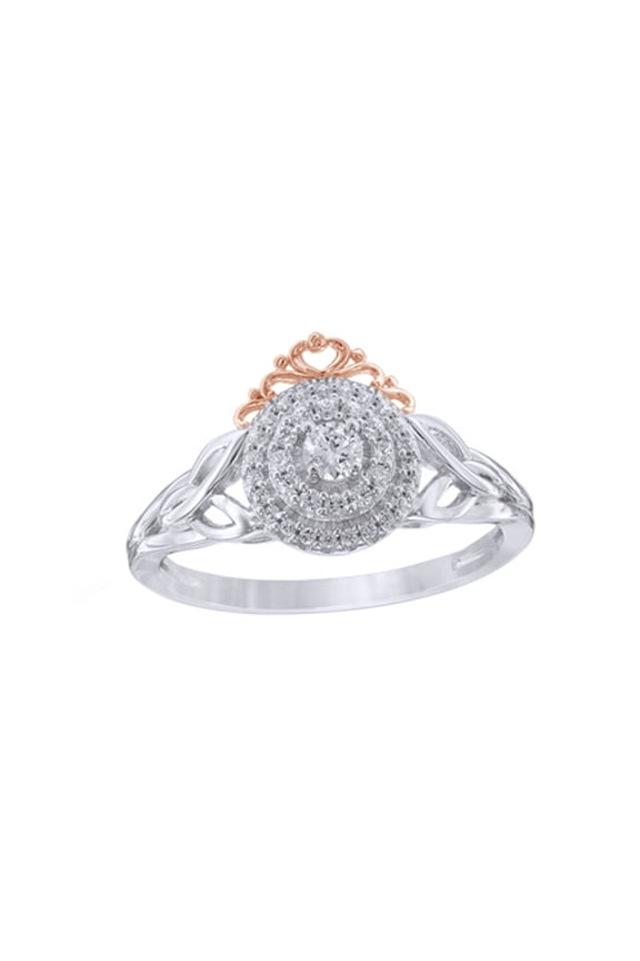 Round Cut White Natural Diamond Frame Celtic Trinity Knot and Crown Promise Ring in 10k White Gold (0.25 Cttw)