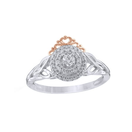 White Gold Trinity Knot Ring Round Cut White Natural Diamond Frame Celtic Trinity Knot and Crown Promise Ring in 10k White Gold (0.25 Cttw) ()