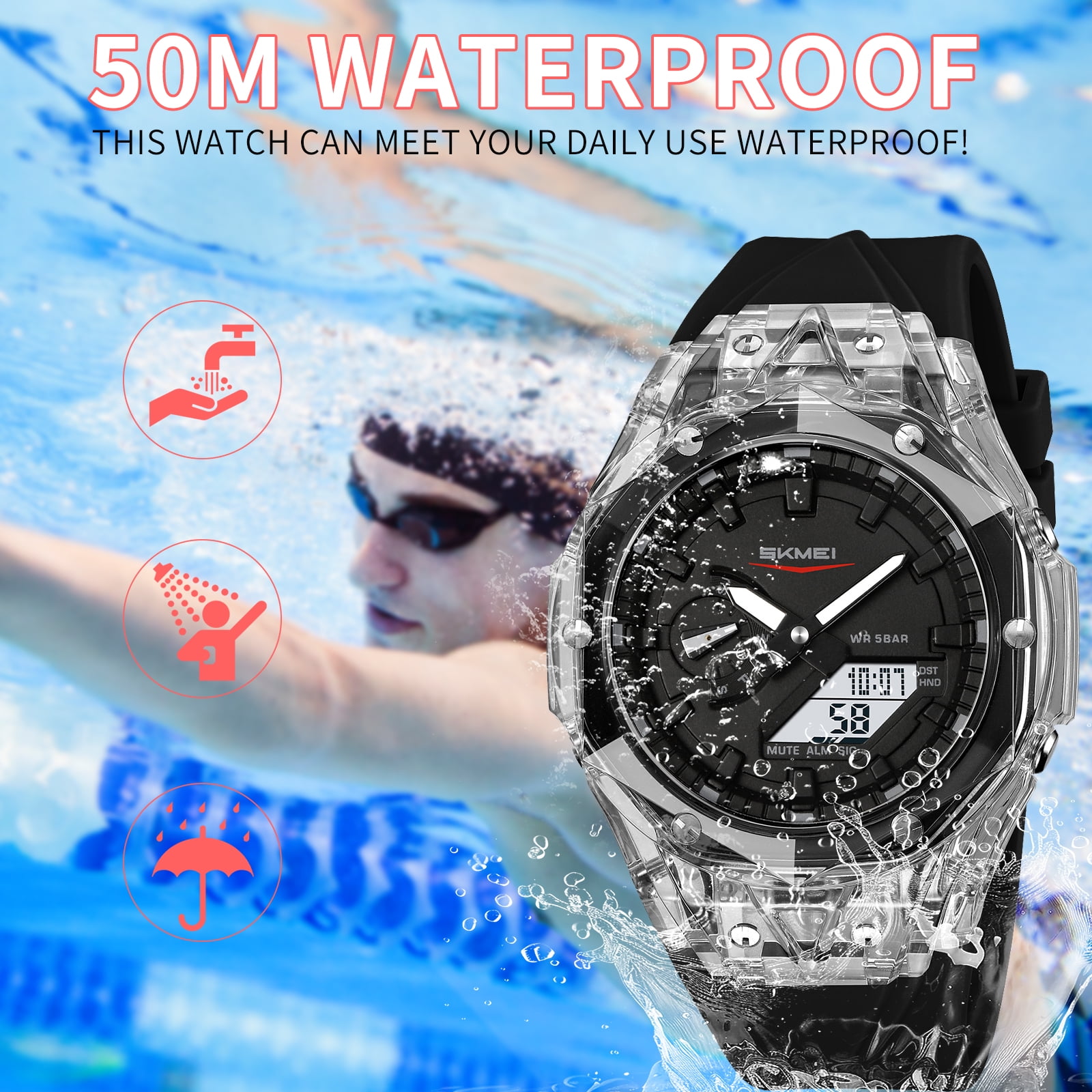 SKMEI Mens Digital Watch Sports Military Multifunctional Watches Waterproof Outdoor Chronograph Wrist Watches for Men with LED Back Ligh/Alarm/Date