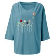 thumbnail image 4 of ICHUANYI Clearance Women's Summer Casual V-Neck 3/4 Sleeve Flower Print Loose Shirt Blouse(Blue, S) ICHUANYI WER2023081504347, 4 of 5