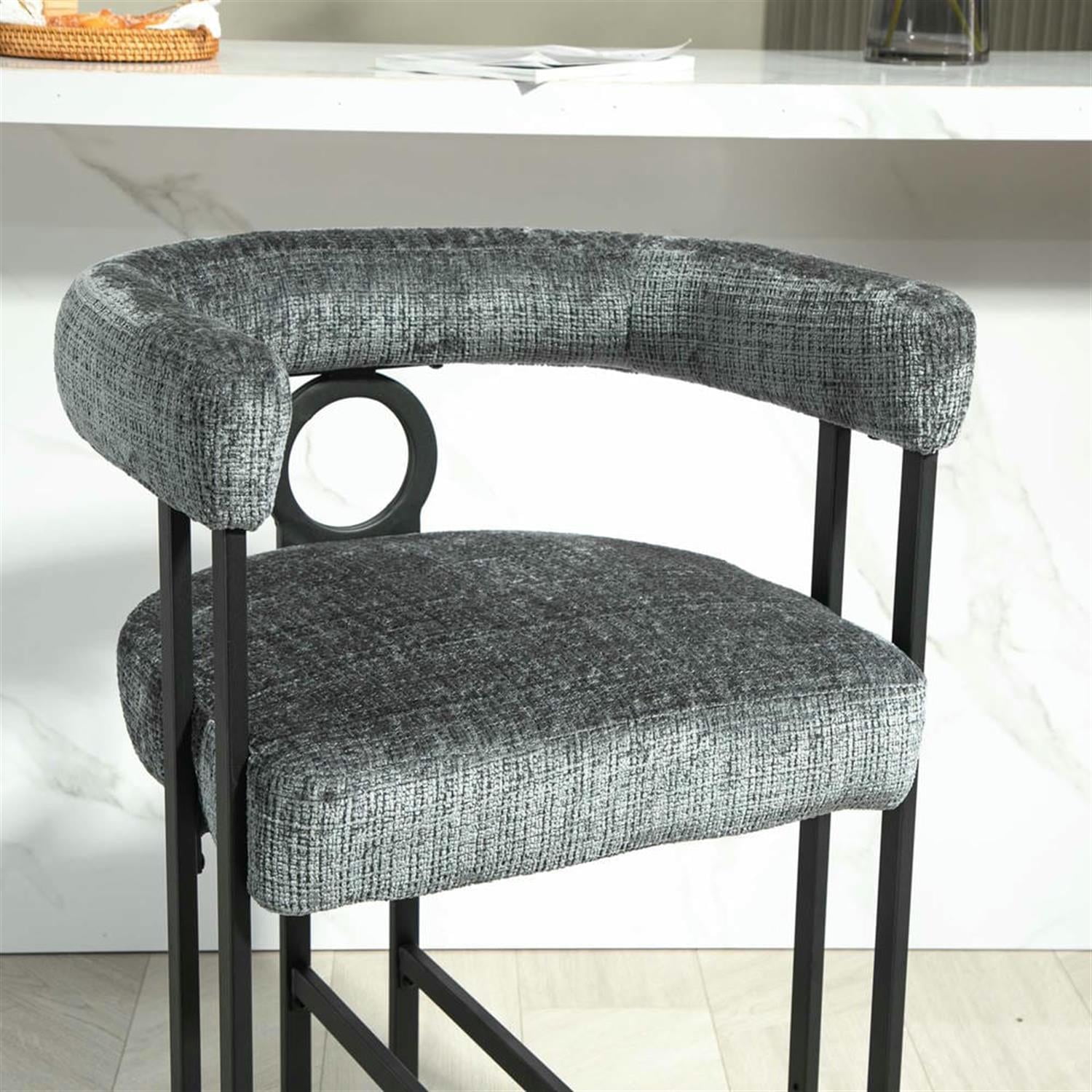 Demi Bonn 34" Counter Height Bar Stools Set of 2, Upholstered Barstools with Back, Kitchen Island Countertop Chairs for Dining Room, Gray