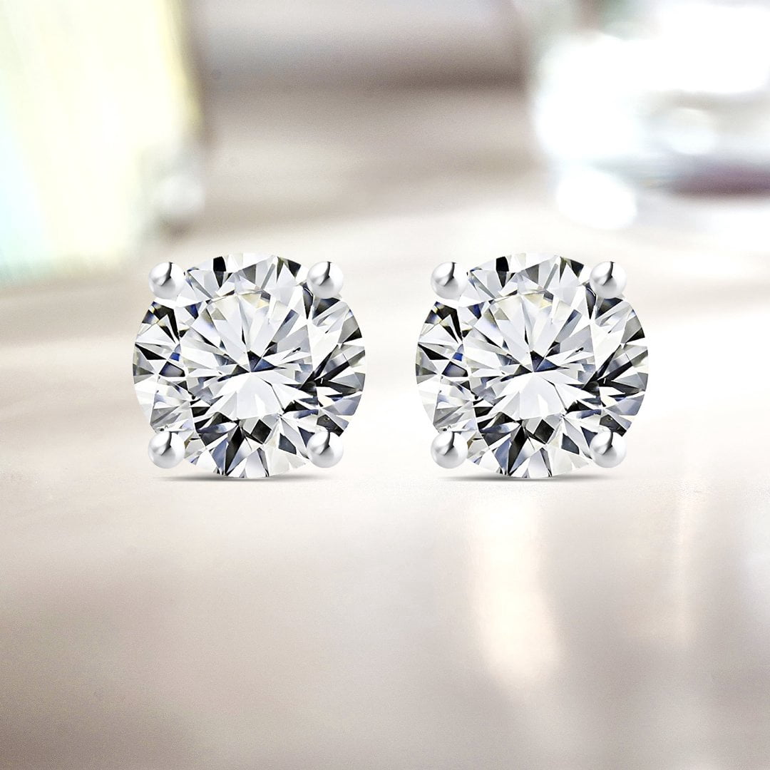Classic Gems 2.00 CT Round Cut Lab Created CZ Diamond 925 Sterling Silver 18K Gold Plated Women's Solitaire Push Back Stud Earrings