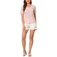 thumbnail image 2 of INSPIRE CHIC Women's Button Shirt V Neck Full Placket Short Sleeve Floral Tops M Pink, 2 of 6