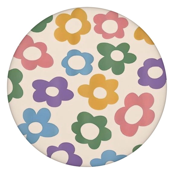 Colorful Daisy Flower Silhouette Pattern Round Fitted Tablecloth with Elastic Edge,Dining Table Cover Waterproof,Outdoor Round Tablecloth for Camping,Dining,Indoor and Outdoor