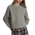 thumbnail image 5 of Women's Sweater Long Sleeve Crewneck Button Down Solid Chunky Knit Cardigan Outwear Gray L, 5 of 9