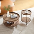thumbnail image 4 of Tabaray Round Coffee Table Set of 2, 2 Tier Wood Coffee Table with Storage, Living Room Coffee Table, 2pc Nesting Circle Coffee Table Set for Apartment Home Office  Walnut, 4 of 9