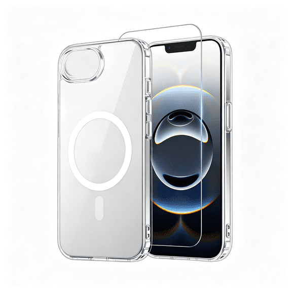 HBMYN for Iphone 17E Case & Iphone 16E Case Clear with Screen Protector, Compatible with Magsafe, Anti-Yellowing, Military-Grade Protection, Shockproof Slim Magnetic Phone Case Cover