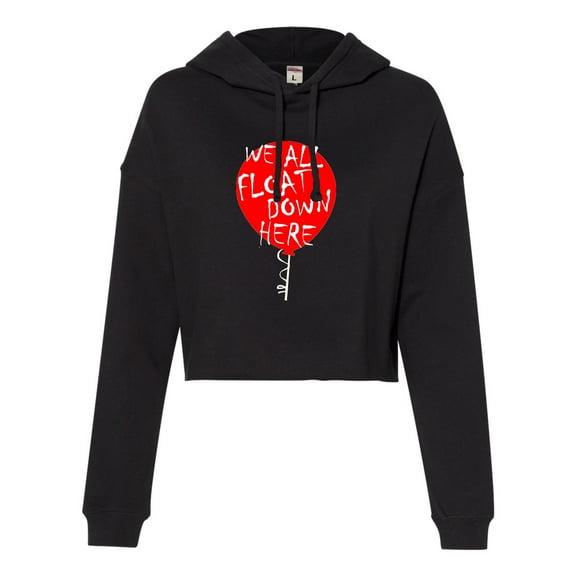 Womens We All Float Down Here Red Balloon Cropped Hooded Sweatshirt