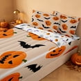 thumbnail image 3 of Homewish Halloween Cartoon Pumpkin Zipper Full Size Comforter Sets with Fitted Sheet and 2 Pillowcases, Bat Silhouette Zipper Bedding Set, Cream Orange Black, Pumpkin Bat Reversible, 3 of 7