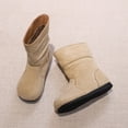 thumbnail image 4 of Bilqis Fashion Mid Calf Snow Boots for Girls Solid Plain Decor‑free Thin Fleece Lined Suede Upper Ankle Boot Round Toe Flat Sole Footwear Weekend Leisure Fall Winter Shoes Beige,12.5 Little Kids, 4 of 6