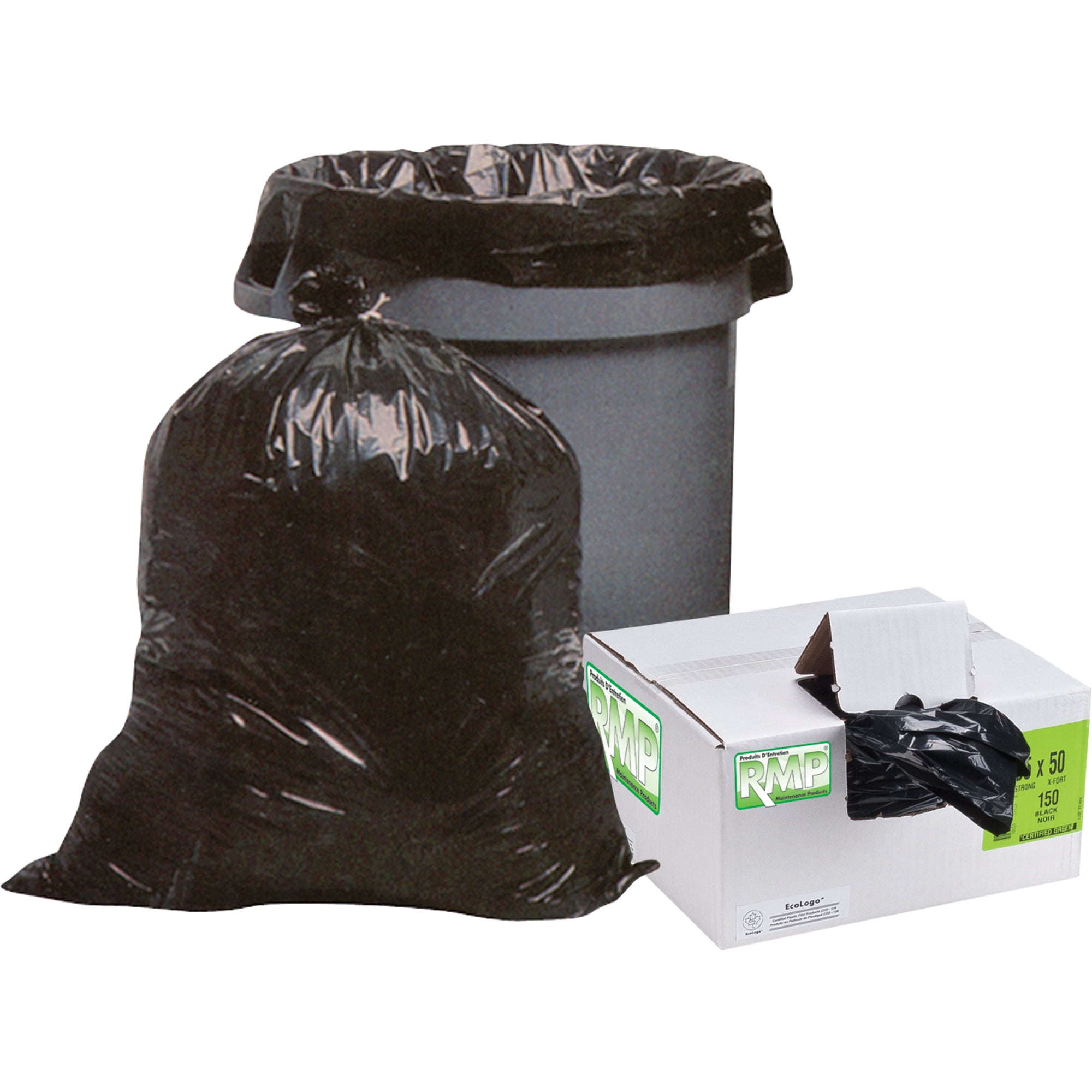RMPECO Industrial Black Garbage Bags, Extra Strong, 50" x 35", 1.2 Mil